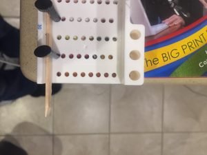 A top view of the miter box lined up with the edge of my counter